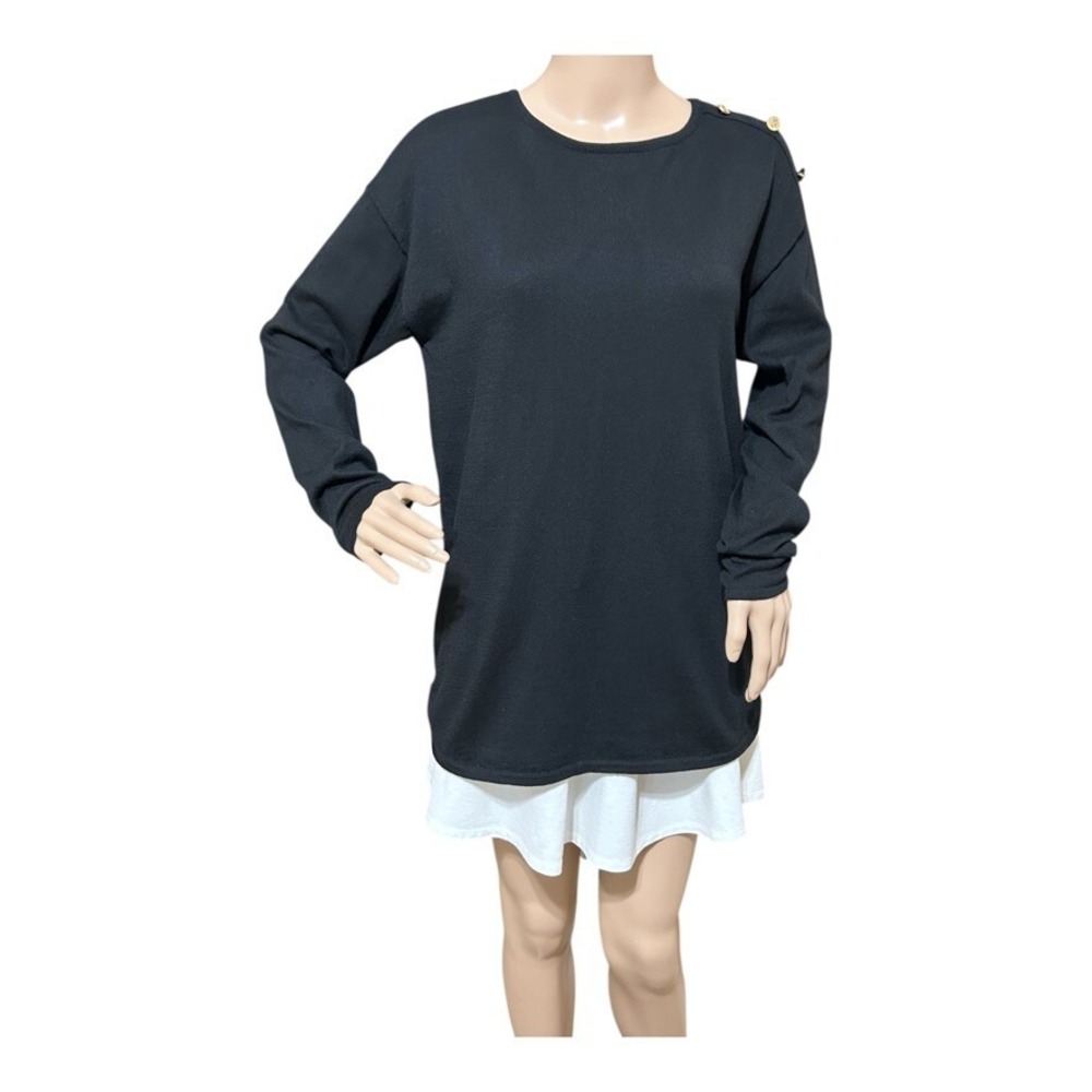 Michael Kors Women Pullover Sweater S Black Lightweight Gold Buttons Classic NEW